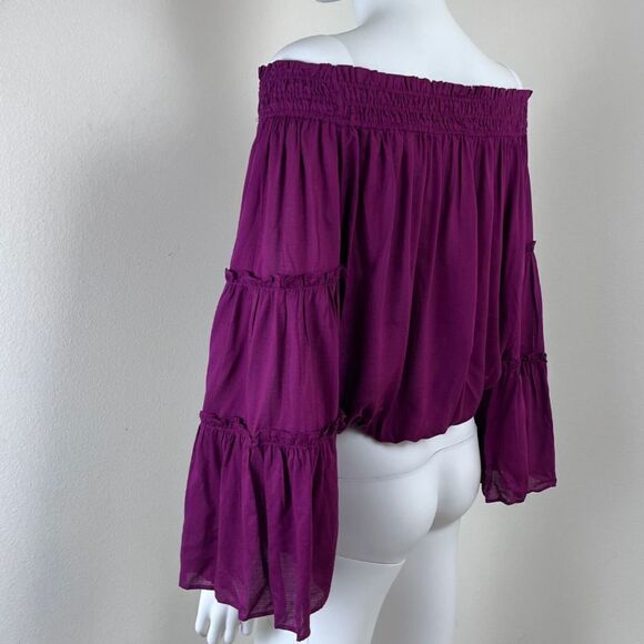Free People Free Spirit Women Size S Off The Shoulder Wide Sleeve Cropped Top - Picture 10 of 13